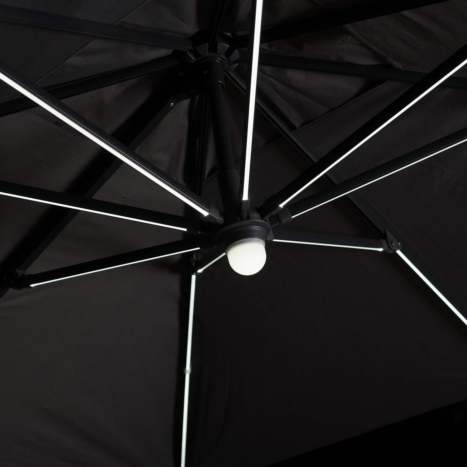 Amazon Com Gdfstudio Sonoma Outdoor Water Resistant Canopy Umbrella W Solar Light Stip Grey Garden Outdoor