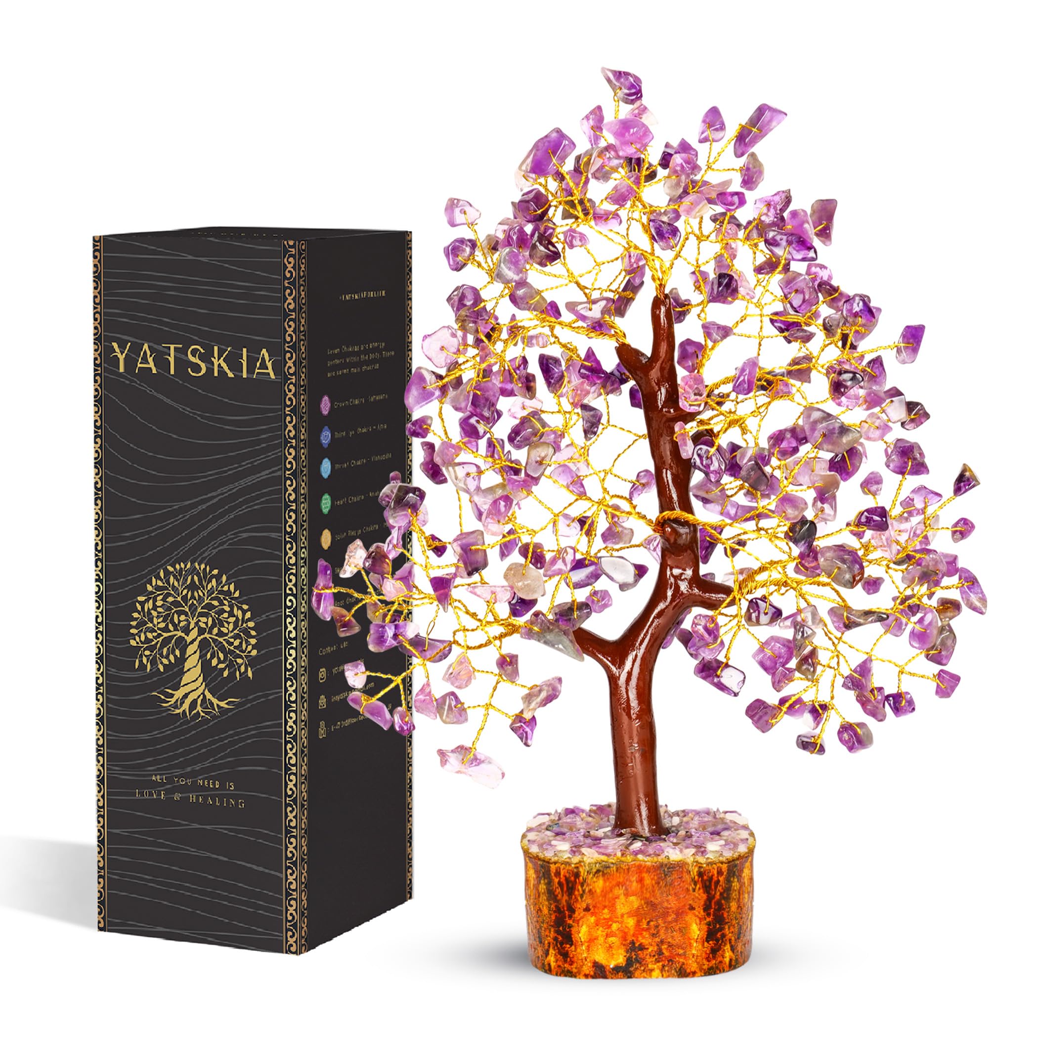 YATSKIA Amethyst Crystals Tree of Life - Spiritual Decor - Good Luck Gifts - Meditation Accessories - Chakra Stones - Money Tree - House Warming Gifts for Home