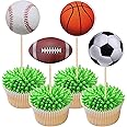 36 PCS Sports Cupcake Toppers Baseball Cupcake Picks Football Soccer Ball ToothPicks Rugby Basketball Cake Decorations for Sports Balls Theme Boys Men Birthday Party Supplies