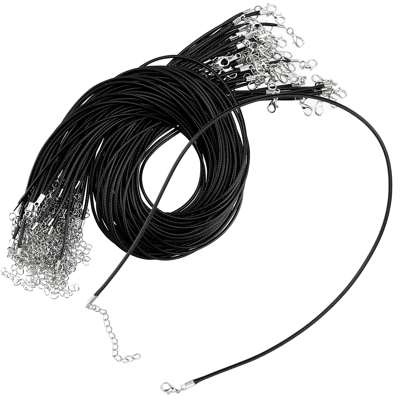 HAKZEON 100 PCS 20 Inch Black Necklace Cord with Lobster Clasp, 1.5mm Waxed Necklace String Cord, Bulk Necklace Cords Chain for DIY Bracelet Necklace Jewelry Making Accessories