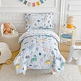 Joyreap 4 Piece Toddler Bedding Set, Cute Dinosaur on Light Blue, Ultra Soft Microfiber Toddler Comforter for Kids Boys Girls, Includes Quilted Comforter, Fitted Sheet, Top Sheet, and Pillow Case