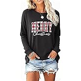 RECUTEWU Merry Christmas Sweatshirts for Women: Buffalo Plaid Christmas Sweater Xmas Holiday Long Sleeve Pullover Tops