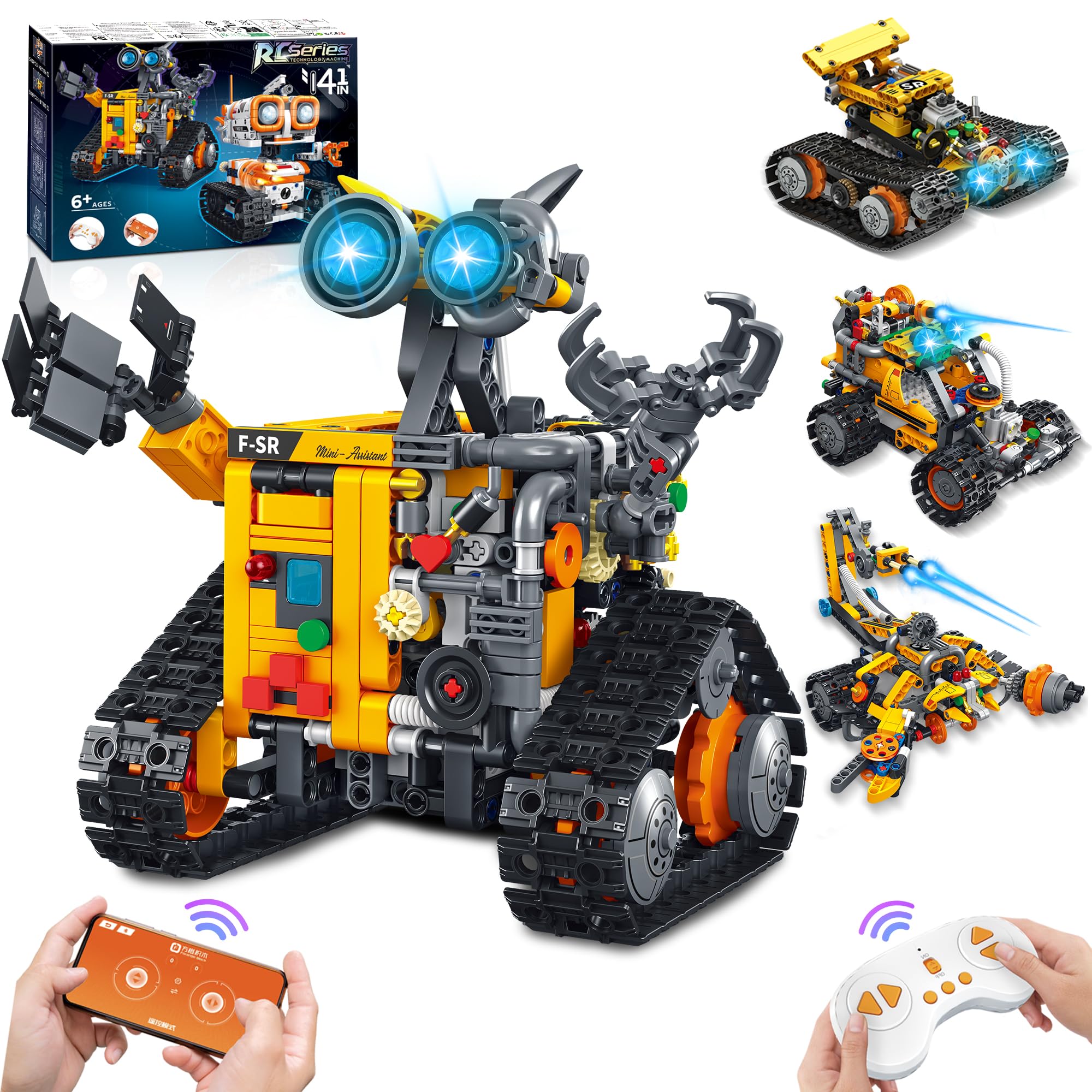 MOJINO Robots Toy for 6 7 8 9 10 11 12+ Year Old Boy, 4 in 1 Technik RC Building Set Gifts for Boys Ages 6-12+ Building Set App & Remote Control Educational Toys