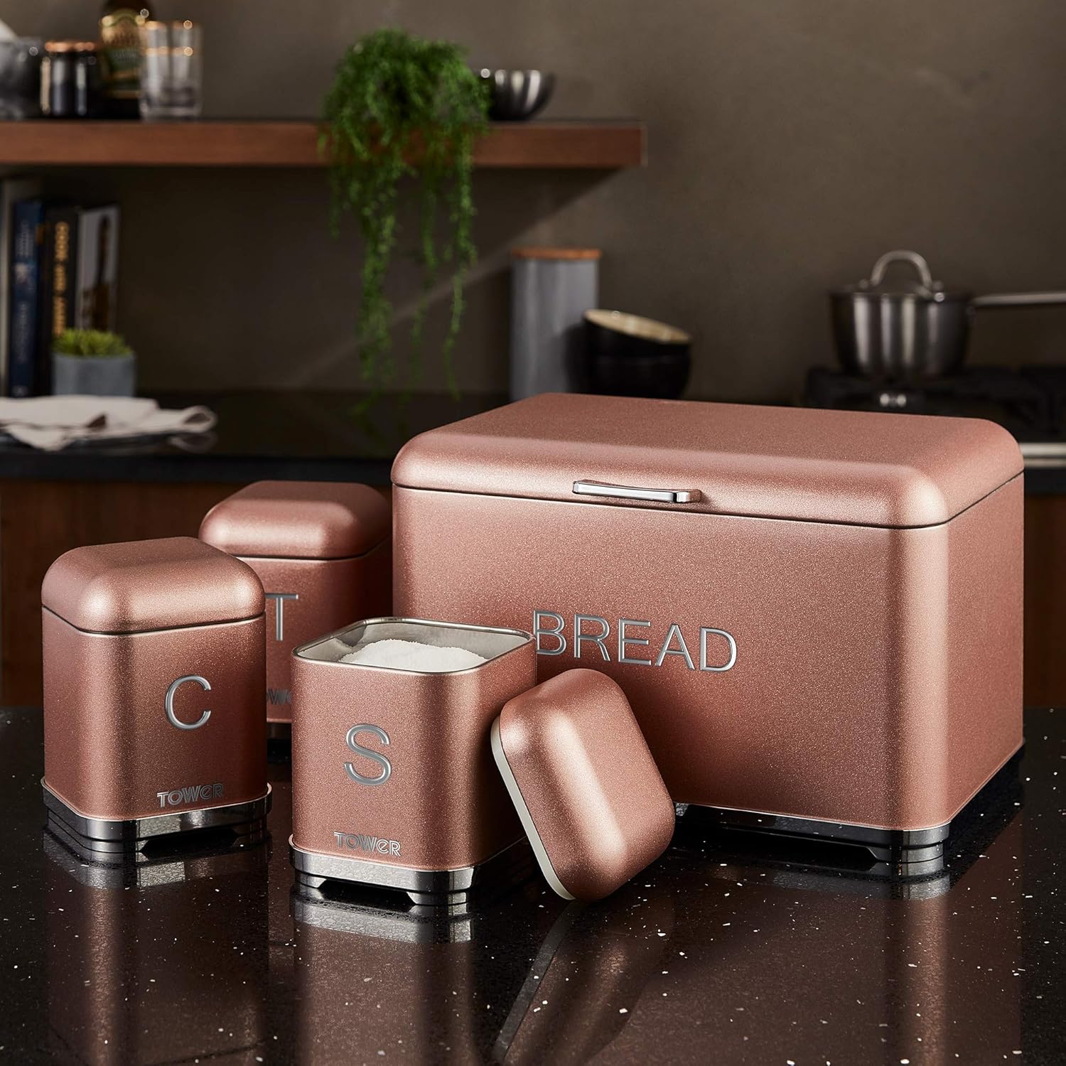 Set of 3 Blush Pink Tower T826015R Kitchen Storage Canisters Glitz