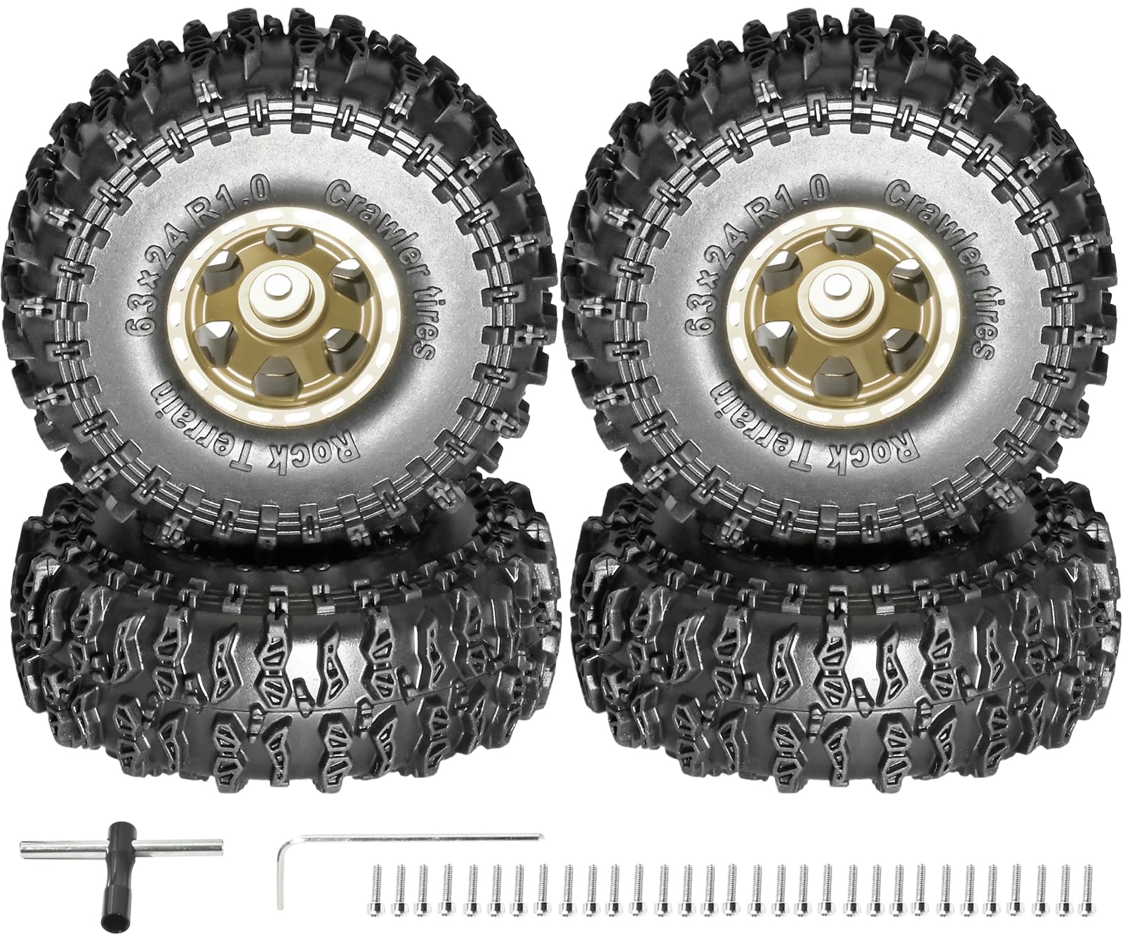 RcThjia 1.0 Beadlock Wheel Soft Tire Set RC Upgrade Part for Traxxas 1/18 TRX4M 1/24 RC Crawlers car Axial SCX24 FMS FCX24 Gladiator Bronco C10 JLU Deadbolt B17 Upgrade.(4Pcs/Set)