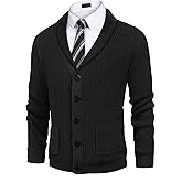 COOFANDY Men's Shawl Collar Cardigan Sweater Slim Fit Cable Knit Button up Sweater with Pockets