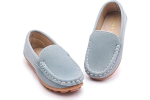 LONSOEN Toddler Little Kids Slip-On Loafers, Synthetic Suede Moccasin Driving Shoes, Non-Slip Rubber Outsole Lightweight Casu