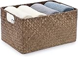 IGNPION Seagrass Woven Towel Basket Rectangular Storage Hamper Natural