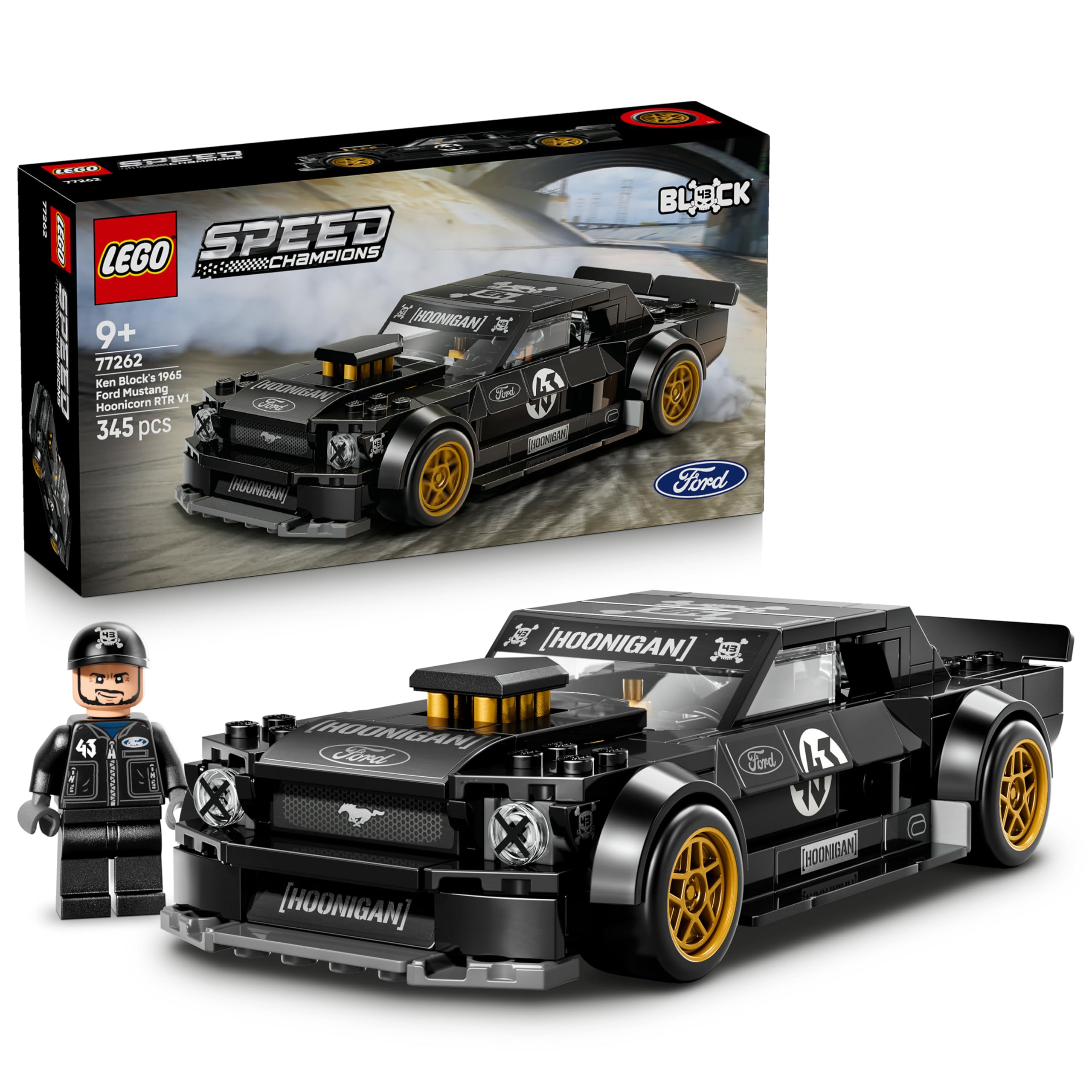 LEGO Speed Champions Ken Blocks 1965 Ford Mustang Hoonicorn V1 - Muscle Car Spielzeug - Modellbau mit Minifigur zum Sammeln - Kinderzimmer Deko - Mint Geschenk für Jungen ab 9 Jahren und Fans - 77262