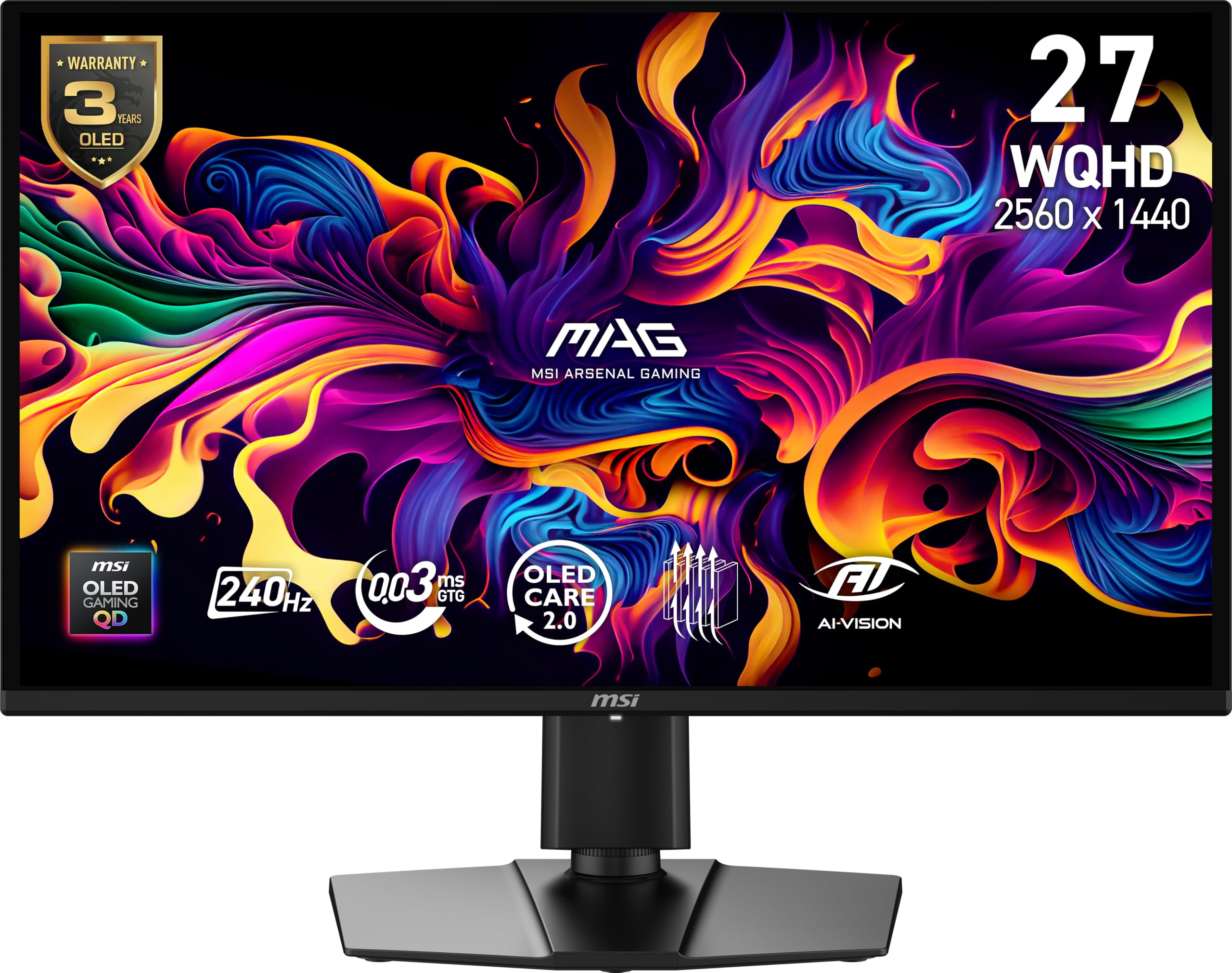 msi MAG 274QP QD-OLED X24 27-Inch WQHD Gaming Monitor, 2560 x 1440 Quantum Dot OLED Panel, 240Hz, 0.03ms, Adaptive-Sync, HDMI2.1, DP 1.4a, Tilt/Height Adjustable, Black