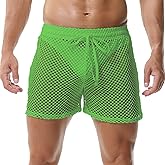 YOOBNG Mens Fishnet Boxer Shorts See Through Mesh Loose Shorts Lounge Underwear Boxer Trunks