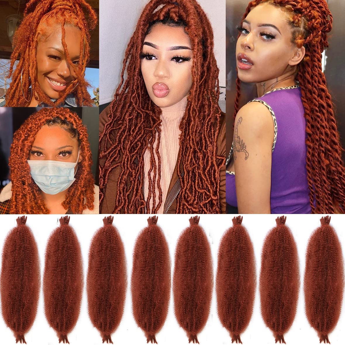 Leeven 16 Inch Pre Separated Springy Twist Hair for Afro Marley Locs 8 Packs Pre-Fluffed Popping Spring Twist Crochet Hair for Distressed Locs Afro Kinky Curly Marley Braiding Hair Extensions /350# — image 1