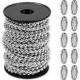 50 Feet Stainless Steel Ball Bead Chain #10/4.5mm Beaded Chain with Spool & 10pcs Matching Connectors Ball Chain for Roller Shades, Dog Tag, Bracelets, Necklace, Keychain, Jewelry & DIY Crafts