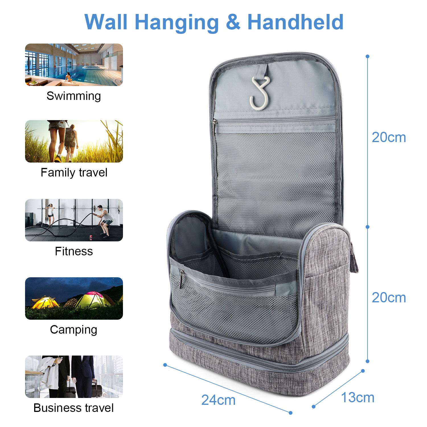 SENWOW Travel Hanging Toiletry Makeup Cosmetic Bag Waterproof Organizer for Men and Women Accessories Toiletry Kit with Dry and Wet Separation 2-Layer Design