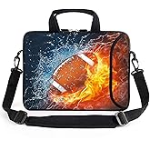 AMARY 13-13.3inch laptop sleeve chromebook case adjustable shoulder strap with handle accessory pocket for men women (Football)
