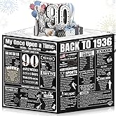 Cool 90th Birthday Card Gifts for Men Women, Large 3D Pop-up 90 Year Old Bday Card for Him Her, Best Happy Turning 90 Birthday Gift Ideas for Dad Husband, Back In 1936 90th Birthday Decorations, Black