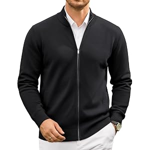 COOFANDY Men's Full Zip Cardigan Sweaters Mock Neck Knitwear with Pattern | Solid and Fair Isle, 2 slant pockets, fall winter