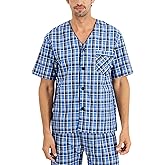Hanes Men’s Pajamas Set, Button Down Sleepwear, 2 Piece Short Sleeve Pjs, Pijama de Dos Piezas para Hombre
