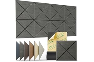 DailyCooper 12-Pack Peel-and-Stick Acoustic Panels, 12"x12"x0.4" X-Shaped, Sound Proof Foam Panels for walls with Natural Wood Grain, Black Walnut Finish. Soundproof Wall panels for Nosie Absorbing