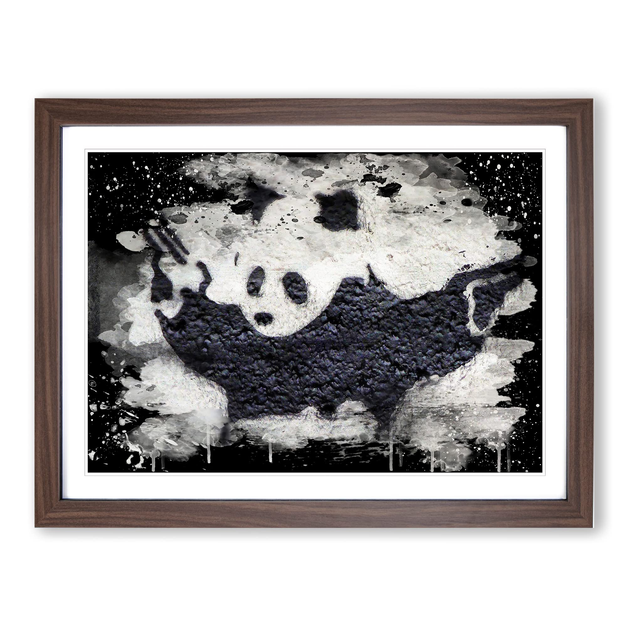 Banksy Panda Guns Graffiti Wall Art Modern CB Framed Wall Art Print, Ready to Hang Picture for Living Room Bedroom Home Office Décor, Walnut A4 (34 x 25 cm)