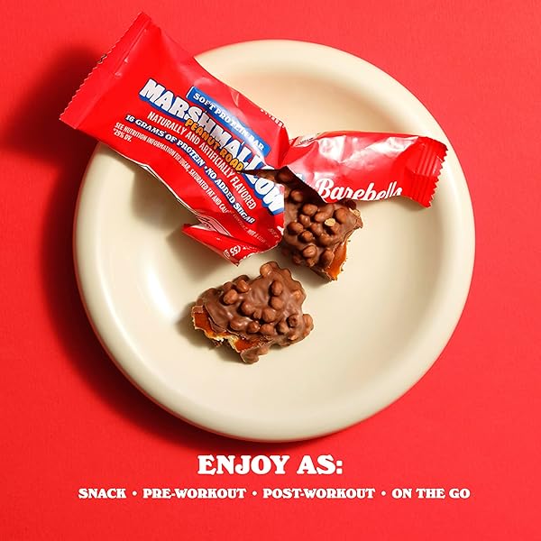 BAREBELLS SOFT PROTEIN BARS MARSHMALLOW PEANUT ROAD – 12 COUNT, 1.9OZ BARS – NUTRITIONAL SNACKS WITH 16G OF HIGH PROTEIN – FLUFFY CHOCOLATE TREAT WITH 2G OF TOTAL SUGARS – BREAKFAST BARS