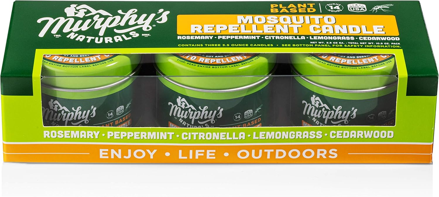 Murphy’s Naturals Mini Mosquito Repellent Candle Trio Pack | DEET Free | Made with Plant Based Essential Oils and a Soy/Beeswax Blend | 14 Hour Burn Time Per Candle | Three 3.5oz Candles Per Box: Home Improvement