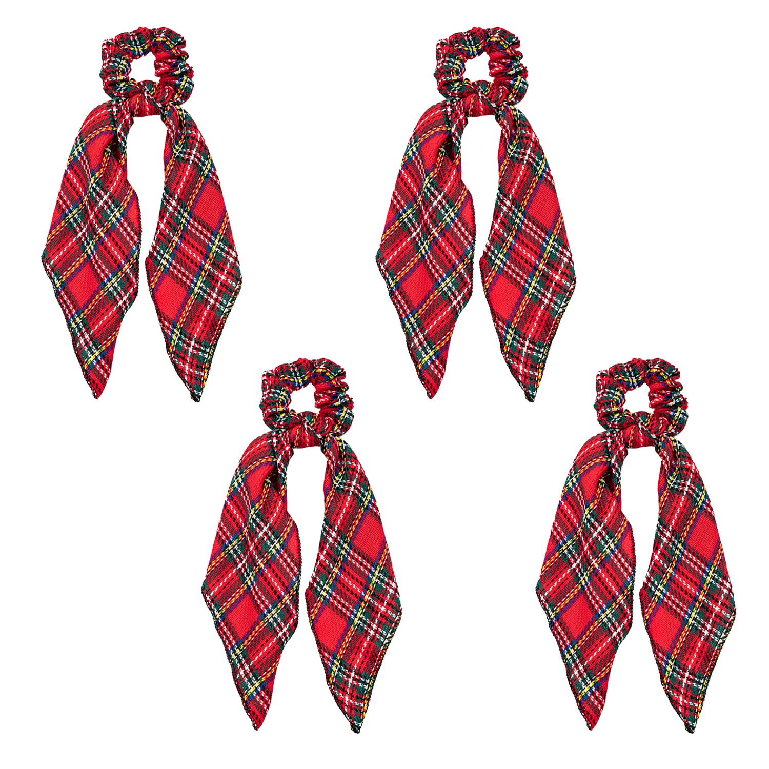Bohue 4pcs Christmas Tartan Scrunchies Bowknot Hair Scrunchy Scottish Plaid Elastic Hair Ties Ropes Girls Women Hair Accessories for Christmas