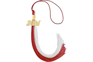 GRADFTY 2024 Tassel Graduation Double Color Tassel with Gold 2024 Year Charm (Red and White)
