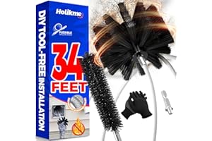 Holikme 34 Feet Dryer Vent Cleaner Kit, Flexible Lint Brush with Drill Attachment, Fireplace Chimney Brushes for Easy Cleaning, Use with or Without a Power Drill