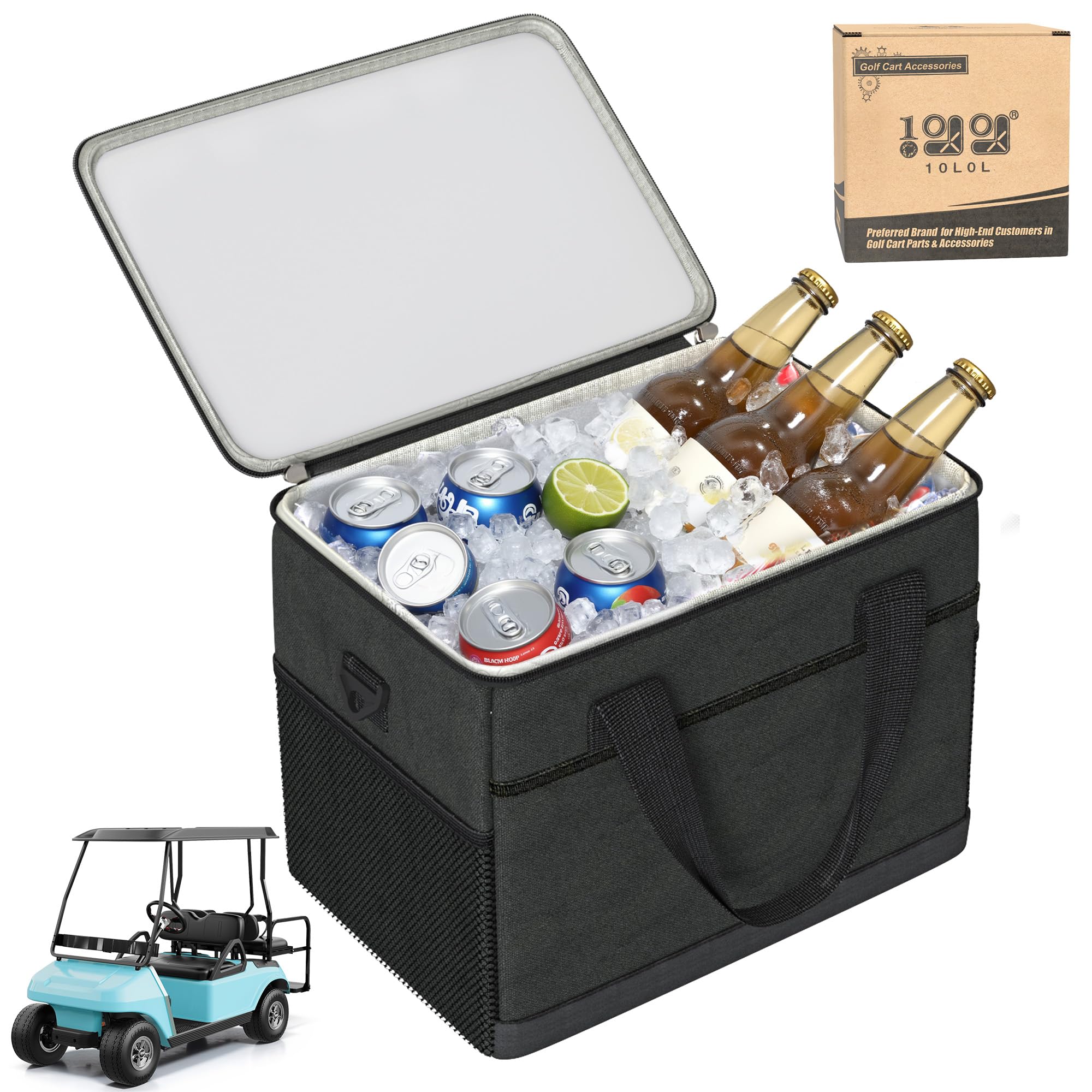 Photo 1 of 10L0L Golf Cart Ice Bag, 27L Large Capacity Waterproof Oxford Cooler with Multi-Pocket Design, 6-Hour Insulation, Easy Access & Lightweight for Yamaha EZGO Club Car Golf Cart Accessories (Black/Gray)