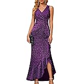 BeryLove Sequin Formal Wedding Guest Prom Cocktail Party Long Ruffle Dresses Sparkly Evening Mother of The Bride Dress