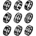LOAYHOAY 9Pcs 8MM Stainless Steel Band Rings for Men Women Chain Rings Simple Brushed Wedding Engagement Rings Set 7-13