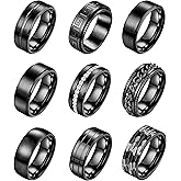 LOAYHOAY 9Pcs 8MM Stainless Steel Band Rings for Men Women Chain Rings Simple Brushed Wedding Engagement Rings Set 7-13