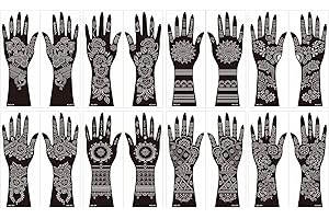 MZSTGH Large Henna Tattoo Stencil Kit,8 Sheets Henna Tattoo stickers for Hand Forearm Glitter Airbrush Diy Tattooing Template, Indian Temporary Tattoo Stickers for Women Girls