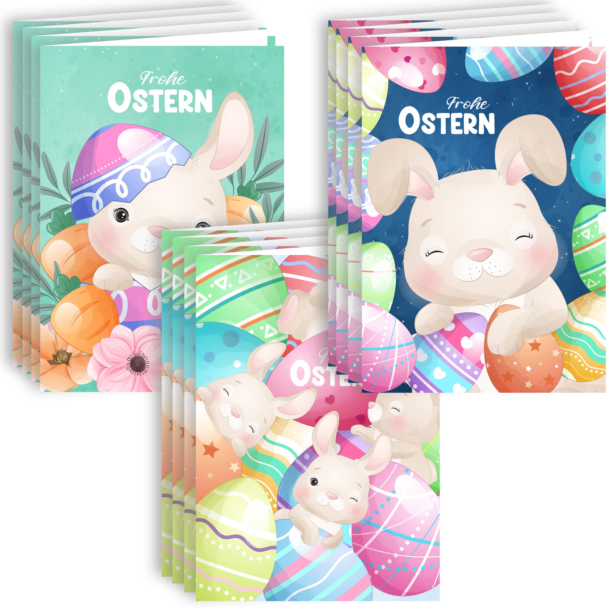 Easter Cards with Envelope Set of 12 Hinged Happy Easter Greeting Cards in A6 Folding Cards with Cute Rabbit Flowers Eggs Happy Easter Cards Card Set Envelope High Quality Business