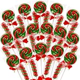 Xmas-Themed Red and Green Lollipop with a Bow 24 Pk, Individually Wrapped | 12 + 12 Twisty &amp; Swirl Candy Lollipops Suckers Bulk, Lollipop Candy Gifts for Christmas Stocking Stuffer