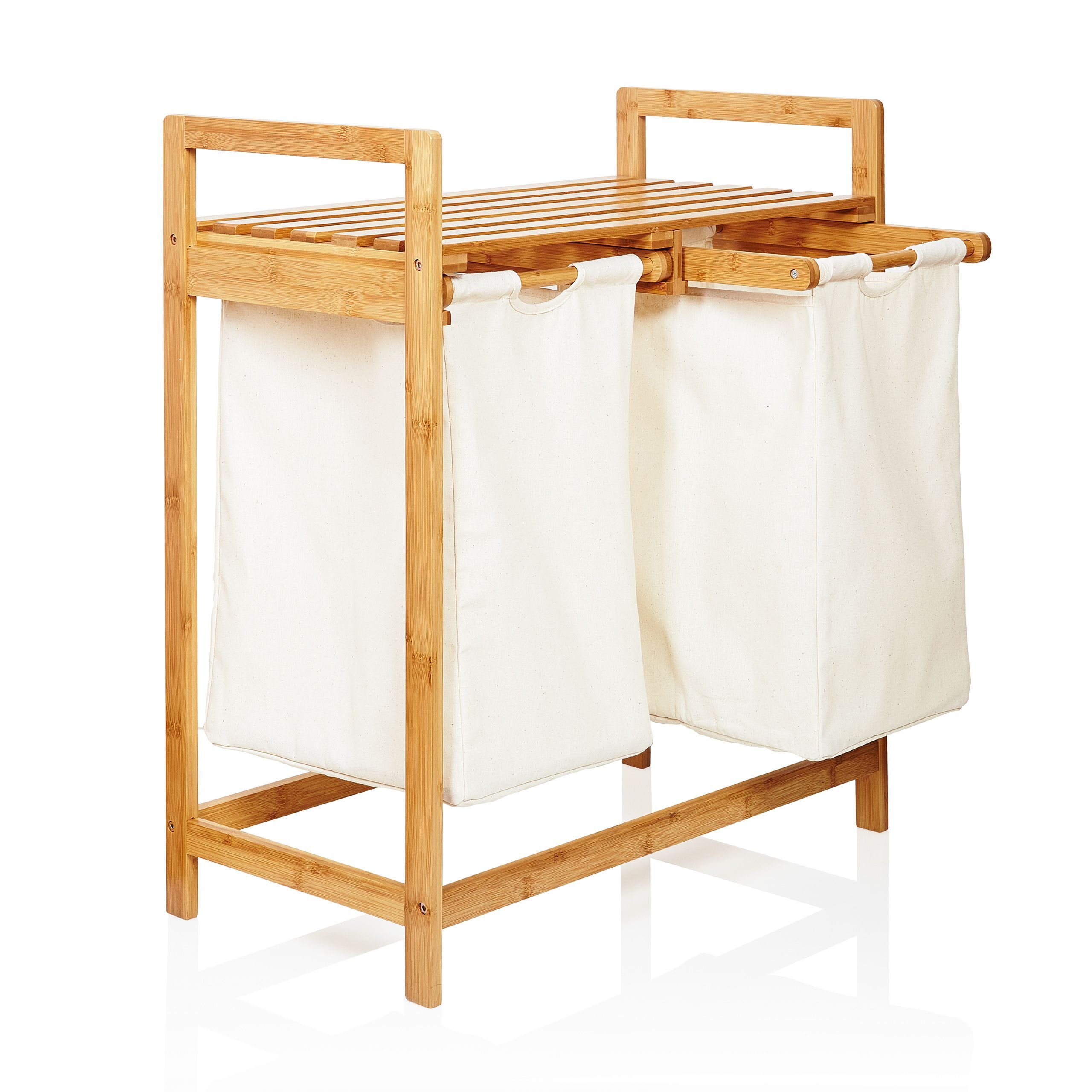 Lumaland Bamboo Laundry Basket with 2 Extendable Laundry Bags 73 x 64