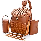 Minsong Diaper Bag Backpack for Women, Cute Stylish Mommy Diaper Backpack, Waterproof Travel PU Leather Baby Backpack Diaper Bag with Changing Pad(Brown)