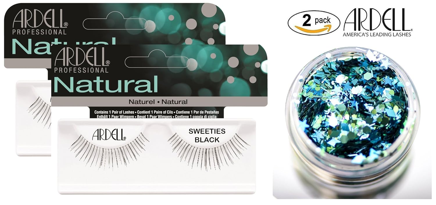 Ardell Professional NATURAL Lashes, SWEETIES BLACK (2-PACK with bonus Skin/Hair GLITTER) (Sweeties Black (2-PACK))