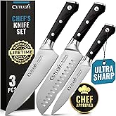 Cutluxe Chef Knife Set, 3 PCS Professional Chef's Knife Set – Razor Sharp German Steel, Full Tang, Ergonomic Handles - Artisan Series