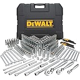 DEWALT Mechanics Tools Kit and Socket Set, 204-Piece Dewalt Tool Set , 1/4" & 3/8" & 1/2" Drive, Metric/ SAE Deep and Shallow Sockets, 3/8" Hex Bits, Torx Bits, Spark Plugs, Wrenches (DWMT72165)