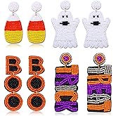 Halloween Beaded Earrings Set Spooky Boo Pumpkin Ghost Earrings for Women Candy Corn Trick Treat Drop Dangle Earrings for Cosplay Costume Parties Holiday Gifts
