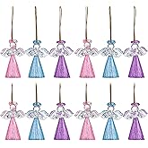12pcs Glass Gold Angel Ornaments Guardian Angels Christmas Tree Ornaments 2.1" Colorful Mini Hanging Spun Angel for Christmas Season Holiday Decor