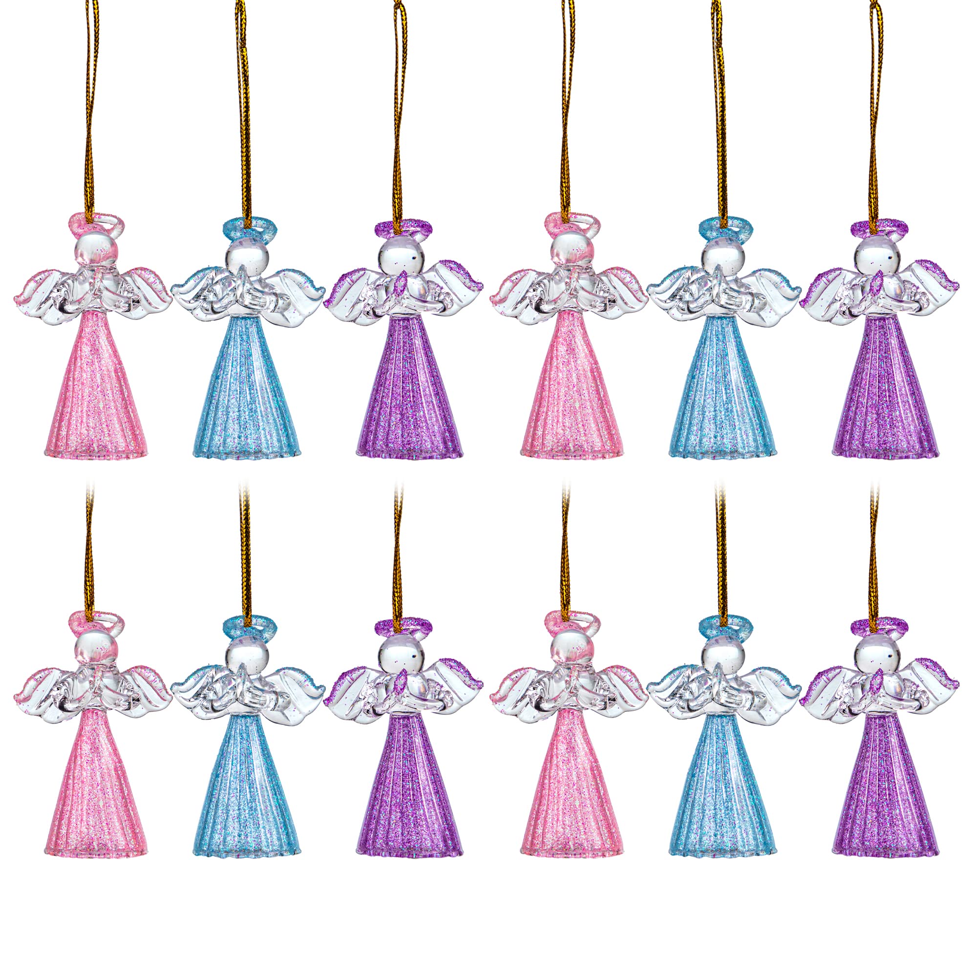 Photo 1 of 12pcs Glass Gold Angel Ornaments Guardian Angels Christmas Tree Ornaments 2.1" Colorful Mini Hanging Spun Angel for Christmas Season Holiday Decor