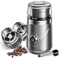 SHARDOR Adjustable Coffee Grinder Electric, Herb, Spice, Coffee Bean,Espresso Grinder with 2 Removable Stainless Steel Wet and Dry Bowl, Silver