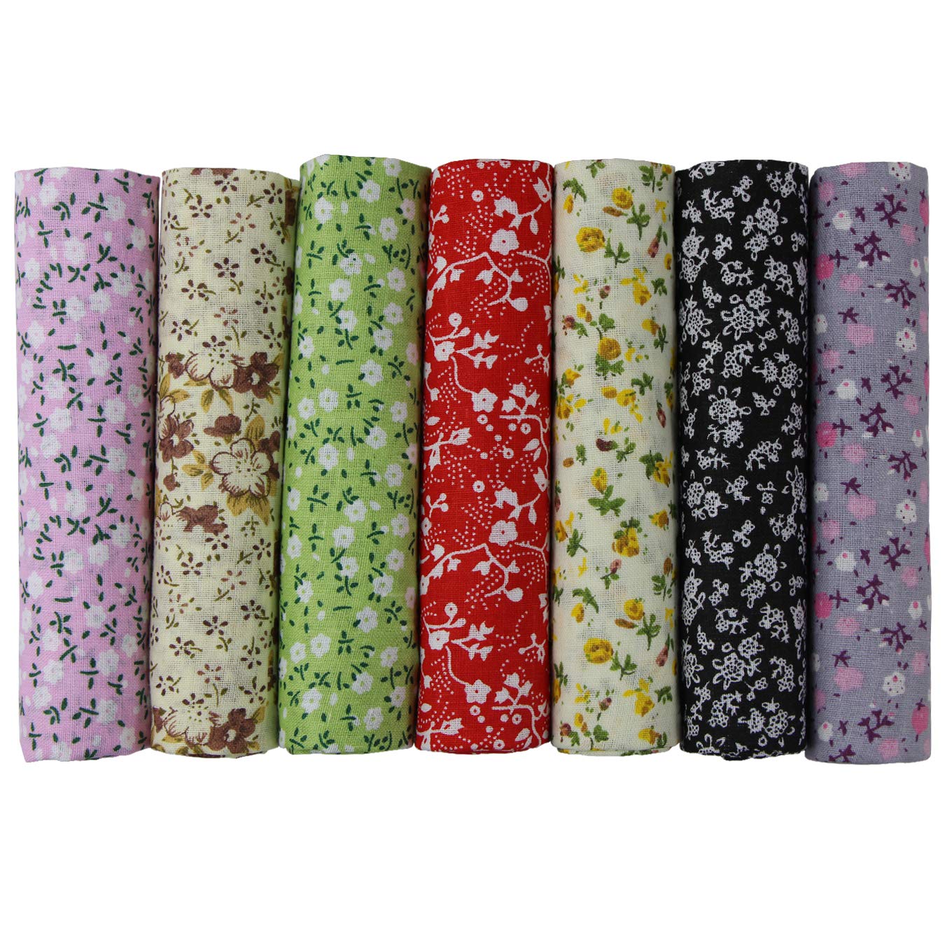 aufodara 7Pcs Cotton Fabric Bundle Squares 50x50cm, Pure Cotton Tissue, Stylish Patterns Home Cloth Bundles for Sewing Quilting Patchwork DIY Crafts (Multicolor - Flower02)