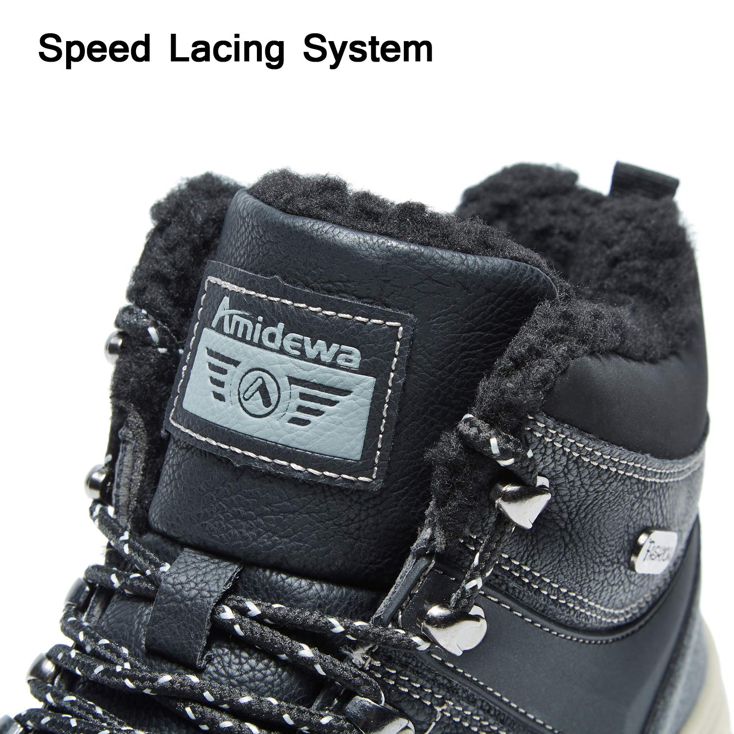 AMIDEWA Men\'s Snow Ankle Boots Fur Lined Warm Anti-Slip Outdoor Work Shoes for Cold Weather Hiking Camping Backpacking - Black - 8