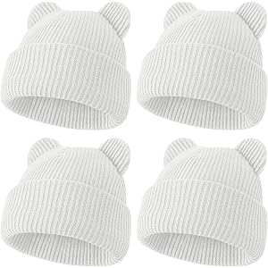 ZUPPAD 4 Pack Baby Toddler Beanie Hat with Bear Ears，Soft Knitted Winter Skull Cap for Kids Cute Solid Color Set48