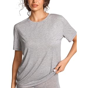 SOULVOR Natrelax Modal Ribbed Pajamas T Shirt | Semi Sheer Fabric, Oversized Short Sleeve Tops, Boyfriend Tee, Comfort Soft,