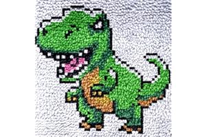 Numptain Latch Hook Kits for Kids,DIY Rug Crafts Dinosaur Pattern Color Printed Canvas,Latch Hook Kits for Beginners Handmade Needlework Crafts Home Decoration,12"x12"NT2
